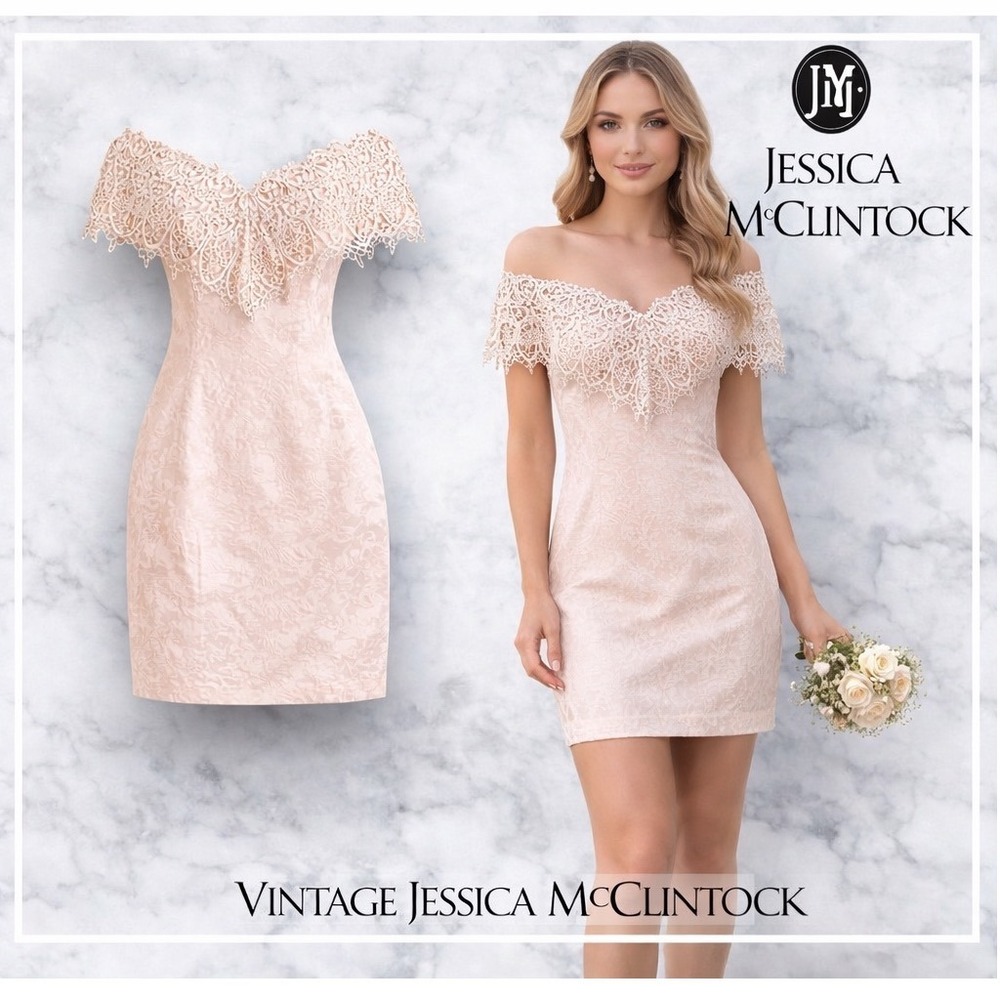 Vintage Gunne Sax Dress Size S Pink Lace Off Shoulder Romantic Feminine USA
